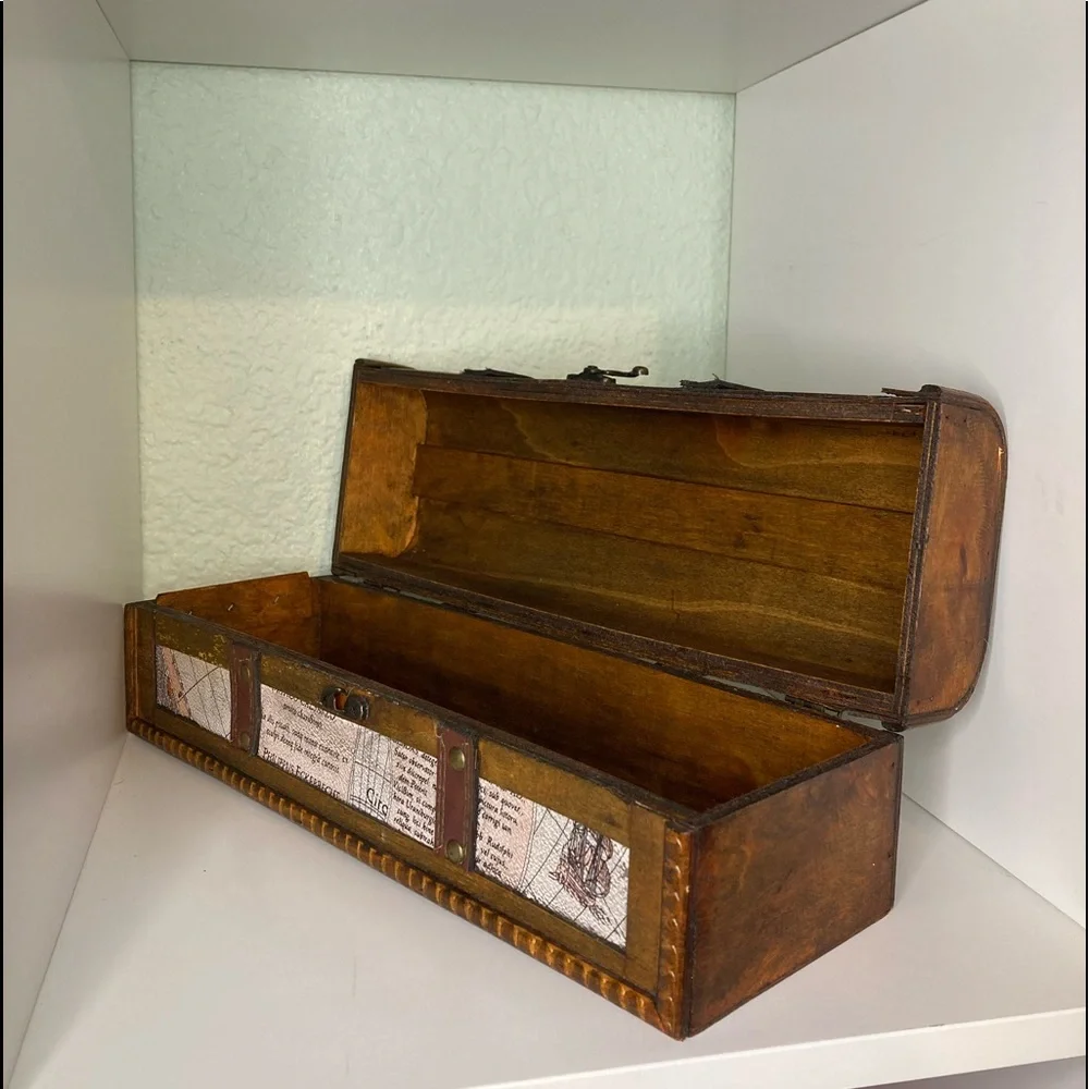Decorative Old Map Wood & leather Wine Box - Picture 4 of 10